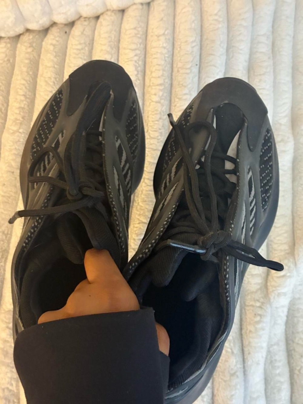 Yeezy Black Athletic Sneakers with Reflective Accents